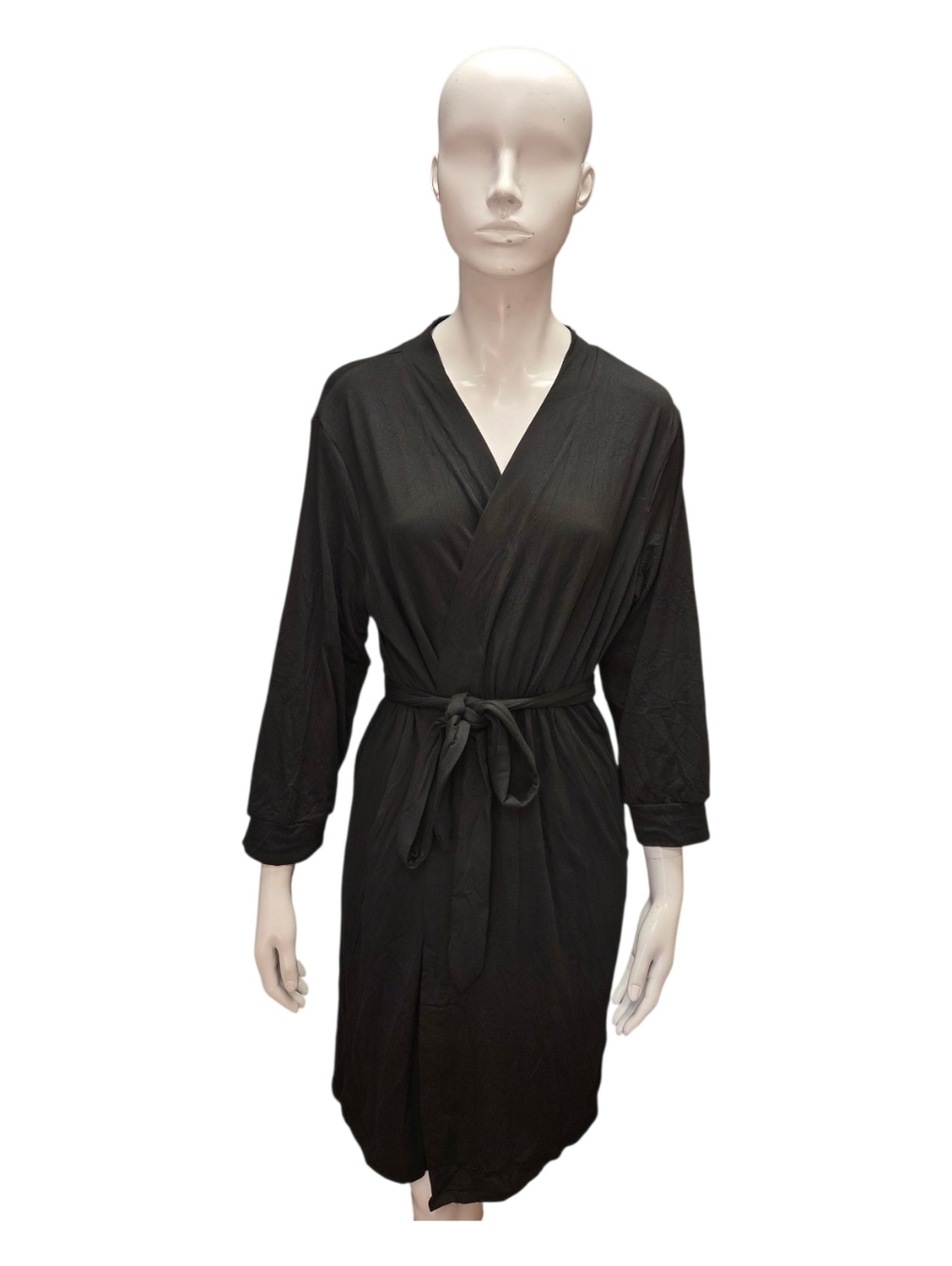 Black Women's Wrap Robe - Soft Lightweight Bathrobe Pockets Medium